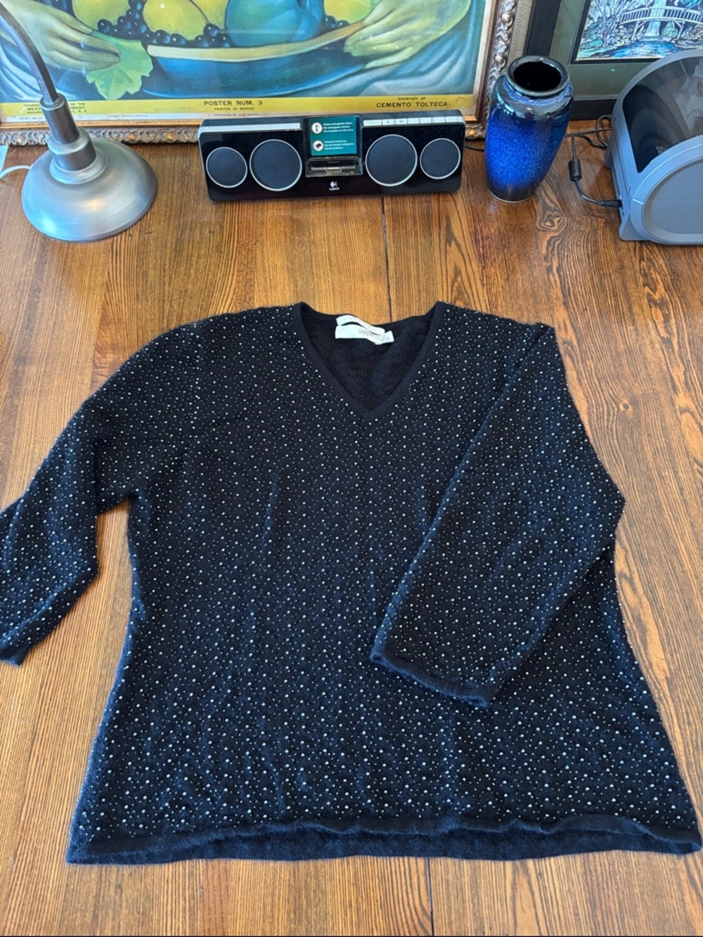 2-Ply Cashmere I. Magnin V-Neck Sweater with Sparkle Detail